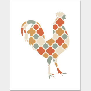 Rooster Silhouette with Pattern Posters and Art